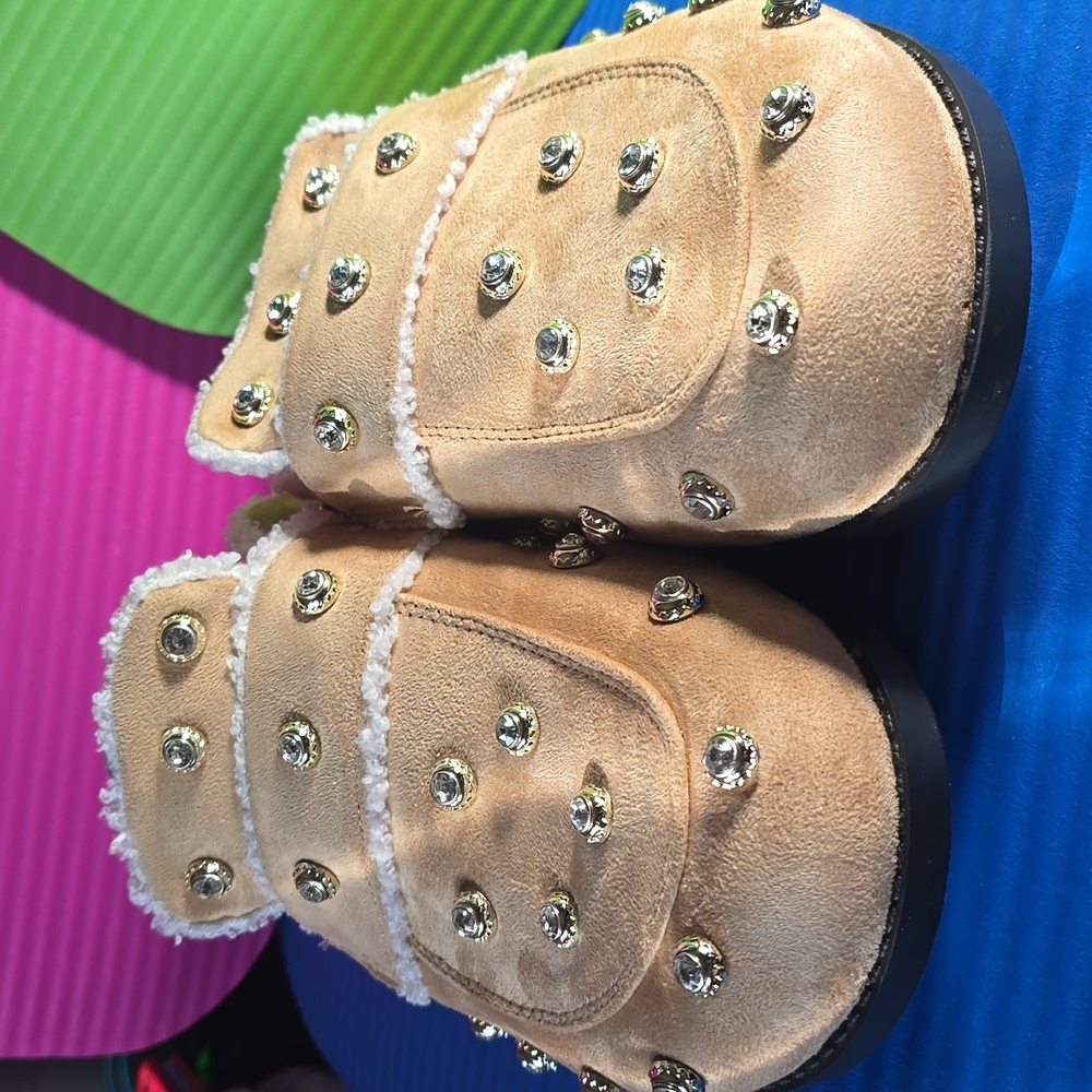 Studded Suede Shearling-Trim Mule Clogs worn once around the house - Picture 2 of 15